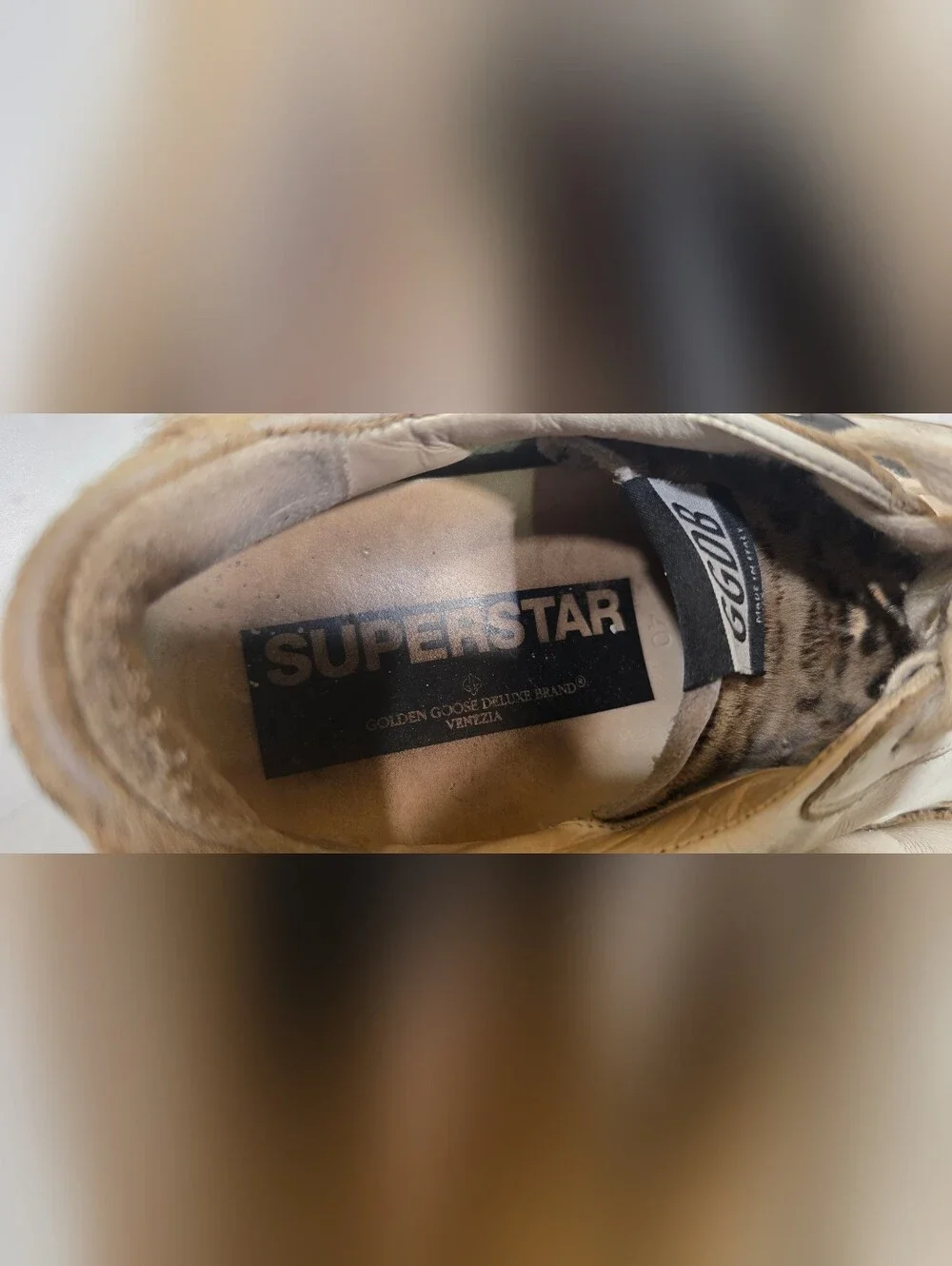 Golden Goose White Leather Sneakers with Leopard Toe and Black Star